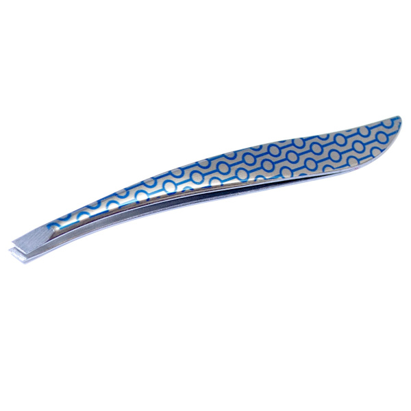 Фото Пинцет для бровей Weisen WSK-715 Синий, скошенный, с узорами, 9 см (Пинцеты для бровей)