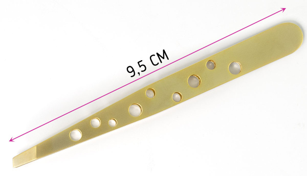 Фото Пинцет Weisen NGHM-004A Gold скошенный, матовый, 9,5 см (Пинцеты для бровей)