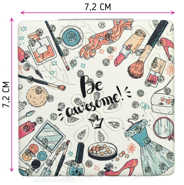 Фото Зеркало компактное Weisen WSPK-137-3 Beauty time, квадратное, 7,2х7,2 см (Зеркала карманные)