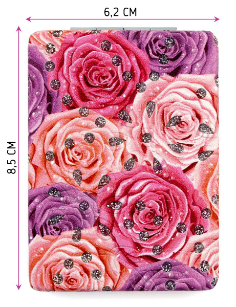 Фото Зеркало компактное Weisen WSPK-141-4 Розы, прямоугольное, 8,5х6,2 см (Зеркала карманные)