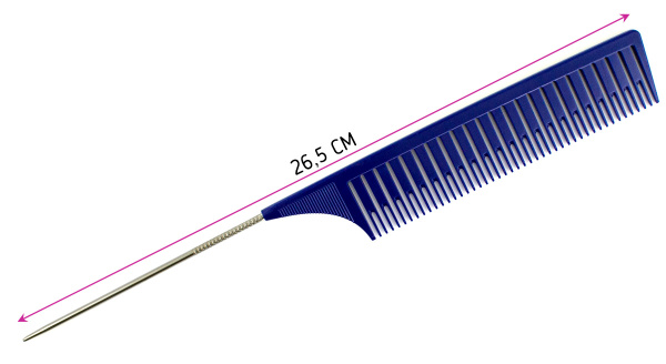 Фото Гребень Weisen ABS-21248 M Dark Blue средний, для мелирования, с хвостиком, 26,5 см (Гребни)