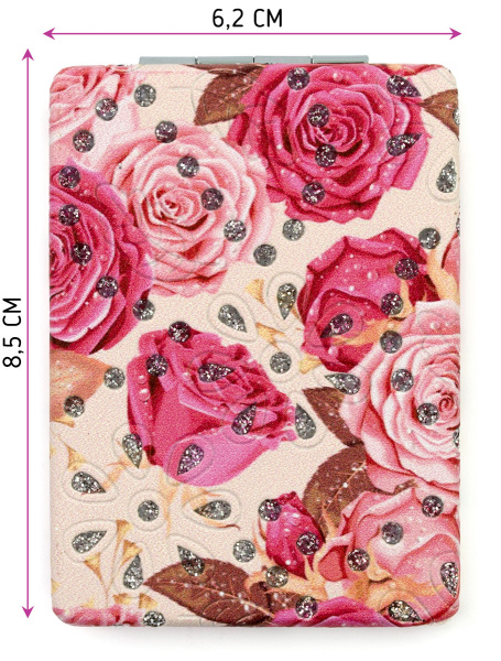 Фото Зеркало компактное Weisen WSPK-141-5 Розы, прямоугольное, 8,5х6,2 см (Зеркала карманные)