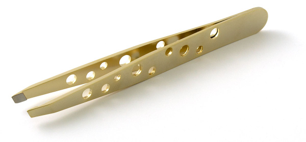 Фото Пинцет Weisen NGHM-004A Gold скошенный, матовый, 9,5 см (Пинцеты для бровей)