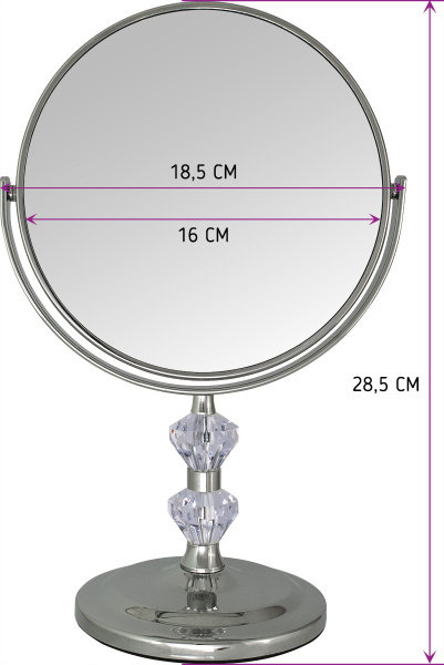 Фото Зеркало Weisen BIC-1066A-1 Silver настольное среднее, 2 кристалла , 7Х-увеличение, h 17 см. (Зеркала настольные)