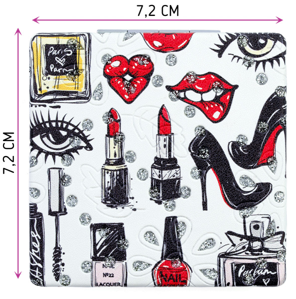 Фото Зеркало компактное Weisen WSPK-137-4 Beauty time, квадратное, 7,2х7,2 см (Зеркала карманные)