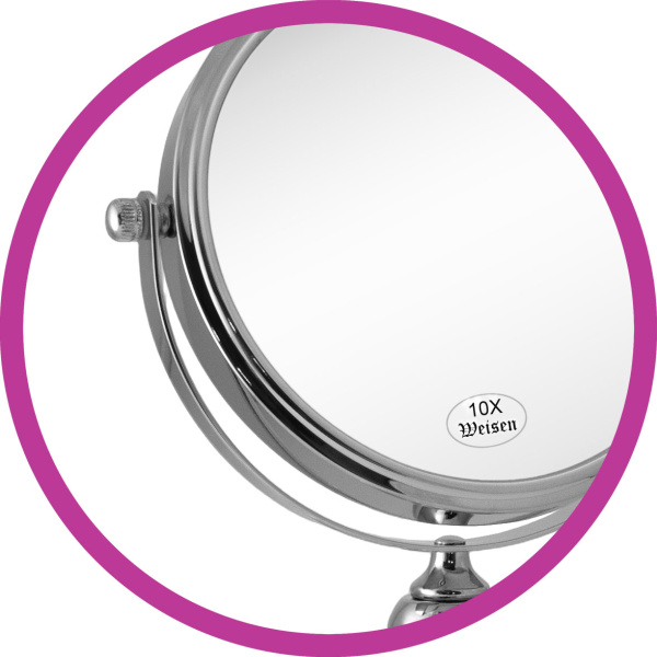 Фото Зеркало Weisen WS-C30-CHR настольное, хром,10Х-увеличение, d 15см, h 28,5 см (Зеркала настольные)