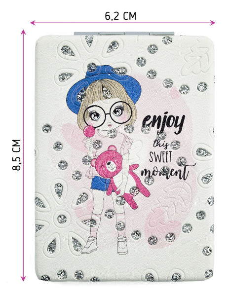 Фото Зеркало компактное Weisen WSPK-140-3 Girls, прямоугольное, 8,5х6,2 см (Зеркала карманные)